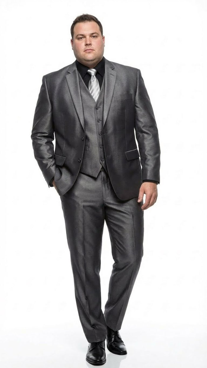 Mens Charcoal Gray Suit With Sheen - - Shiny Texture Fabric Three Piece Wedding and Party Business by USA Men's Outlet