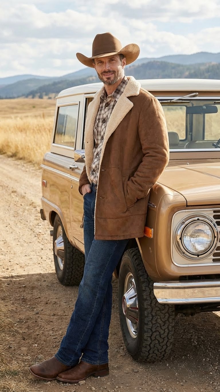 Saco Vaquero Men’s Brown Western Faux Suede Blazer Coat – Cowboy Style Long Jacket for Wedding, Party and Special Events