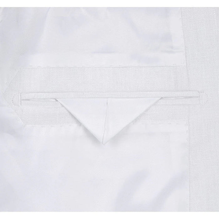 Mens Basic Two Button Classic Fit Linen Summer Suit in White