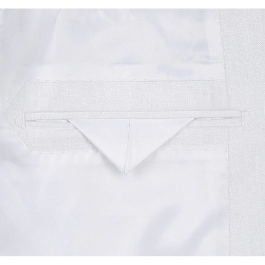 Mens Basic Two Button Classic Fit Linen Summer Suit in White