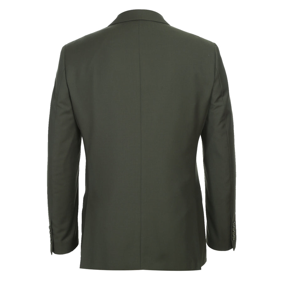 Mens Basic Two Button Slim Fit Suit with Optional Vest in Olive Green