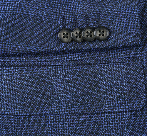 Mens Two Button Classic Fit Sport Coat Blazer in Navy Blue Windowpane Plaid by Renoirin