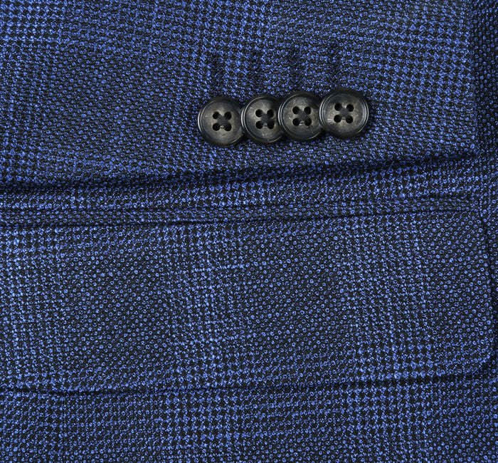 Mens Two Button Classic Fit Sport Coat Blazer in Navy Blue Windowpane Plaid by Renoirin