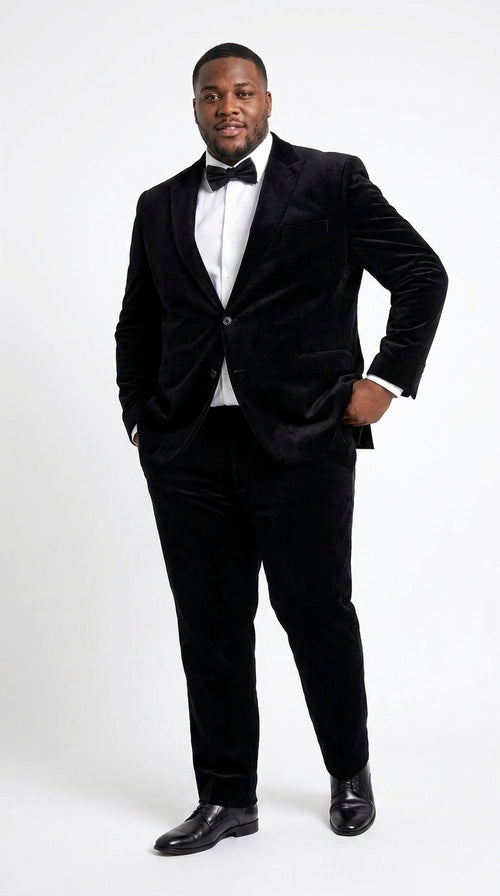 Men’s Black Velvet 2-Piece Suit – Notch Lapel Wedding, Prom and Formal Evening Suit