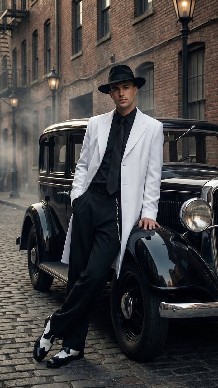 Men’s White Zoot Suit Gangster Style Outfit - White Jacket by USA Men's Outlet
