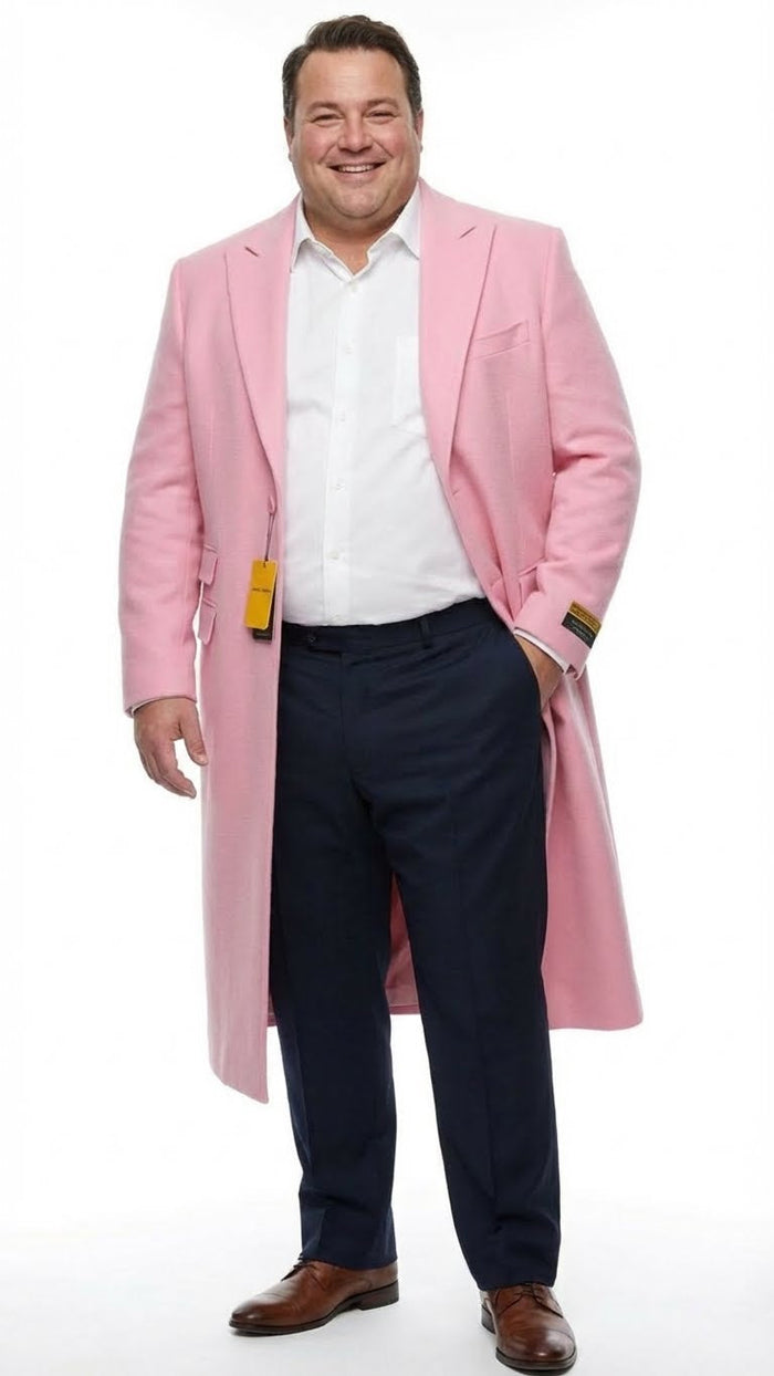 Men’s Pink Wool Blend Long Overcoat - Slim Fit Tailored Winter Coat - Carcoat - Topcoat by USA Men's Outlet