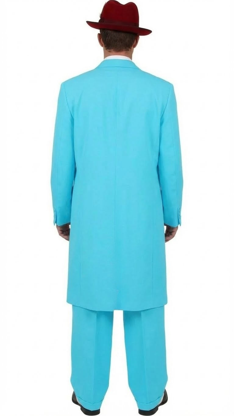 Men’s Sky Blue Long Zoot Suit - Classic 2-Piece Vintage Fashion Set with Long Coat and Pants + Vest in light Blue Color by USA Men's Outlet