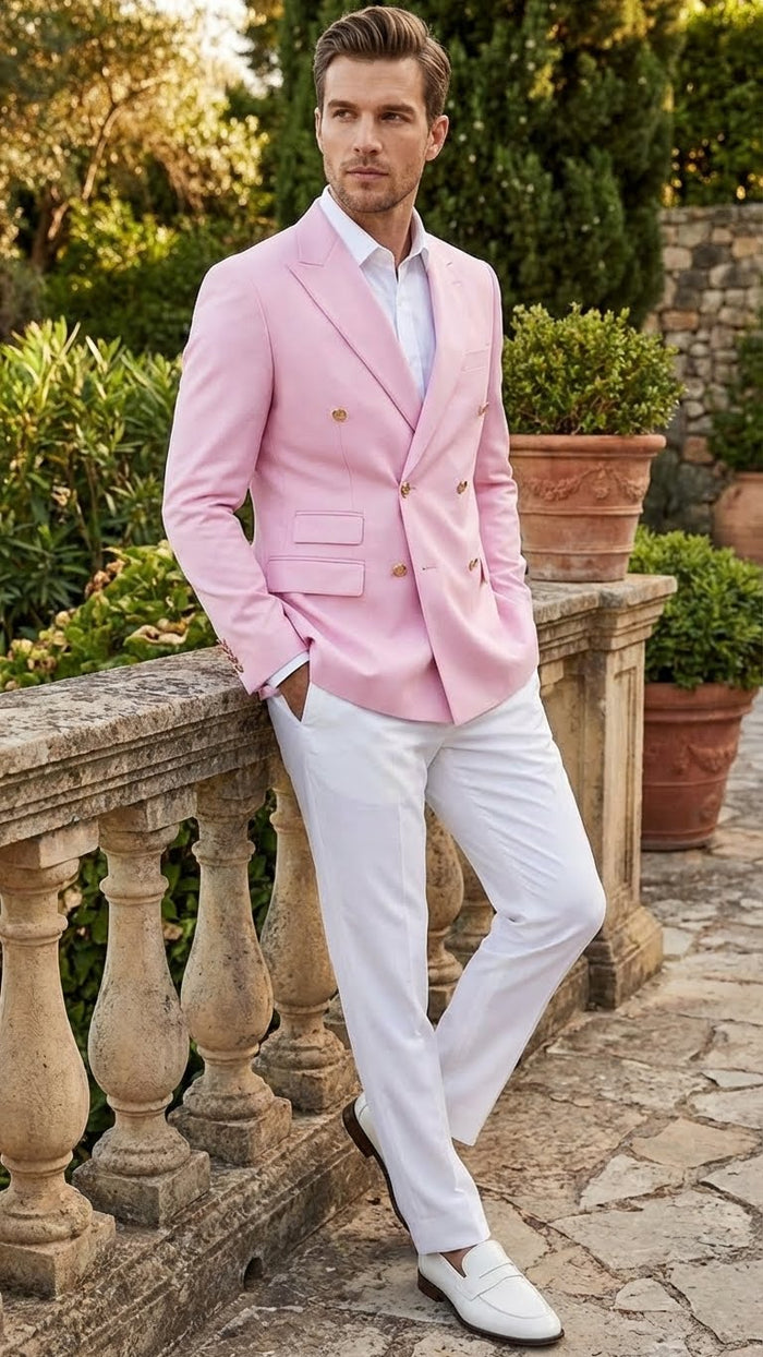 Men’s Light Pink Double Breasted Blazer - Sport Jacket Coat by USA Men's Outlet