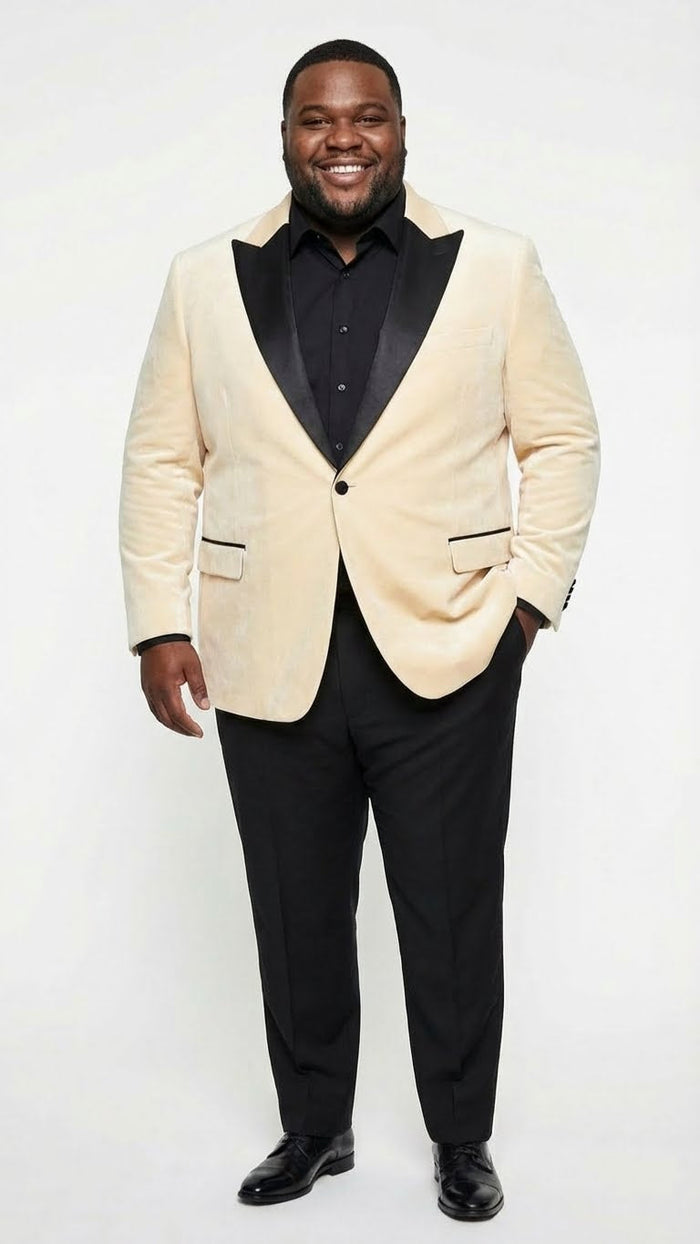 Men’s Ivory Dinner Jacket - Cream Velvet Blazer with Black Satin Lapel - Wedding and Party Formal Sport Coat in off white USA Men's Outlet