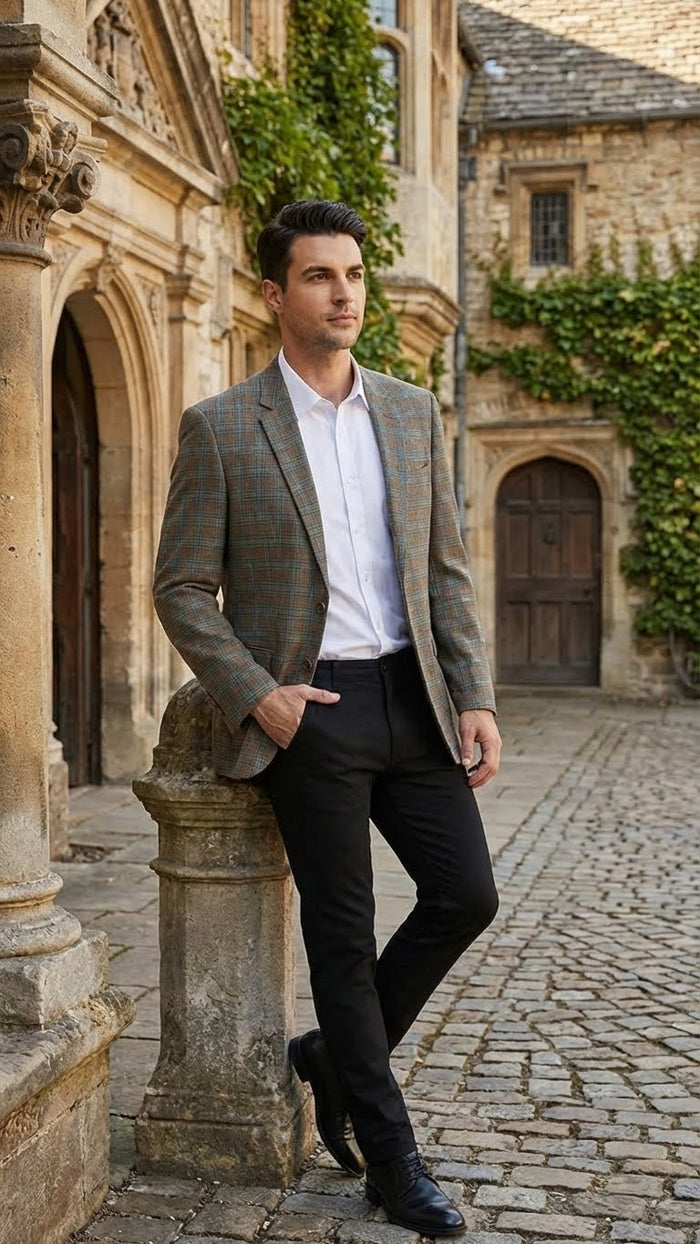 Men’s Green Brown and Teal Plaid Sport Coat - Tailored Fit Check Blazer Jacket - Tartan Sportcoat by USA Men's Outlet