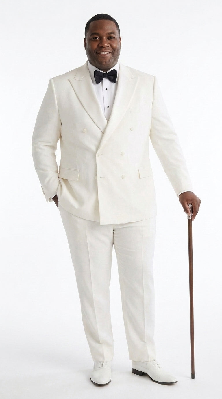 Men’s Ivory Double-Breasted Tuxedo – Vintage Wedding, Prom and Black-Tie Formal Suit off white cream