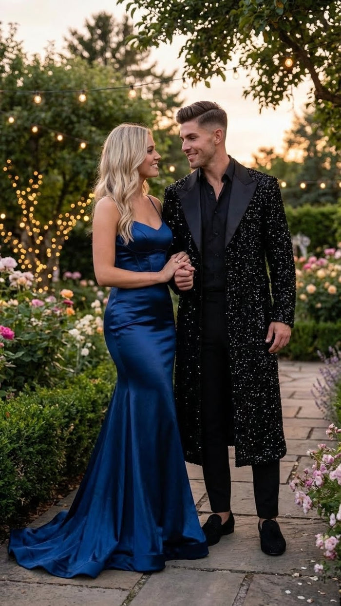 Men’s Black Sequin Long Coat with Satin Shawl Lapel - Luxury Statement Evening Overcoat USA Men's Outlet