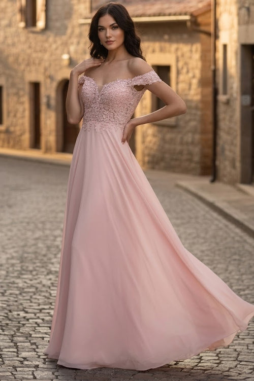 May Queen MQ1602 Off Shoulder Corset Flowy Prom Gown