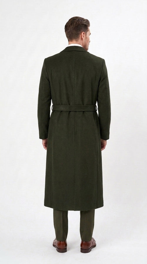 Men’s Blade Runner K Inspired Olive Green Wool Duster Coat – Long Vintage Sci-Fi Overcoat