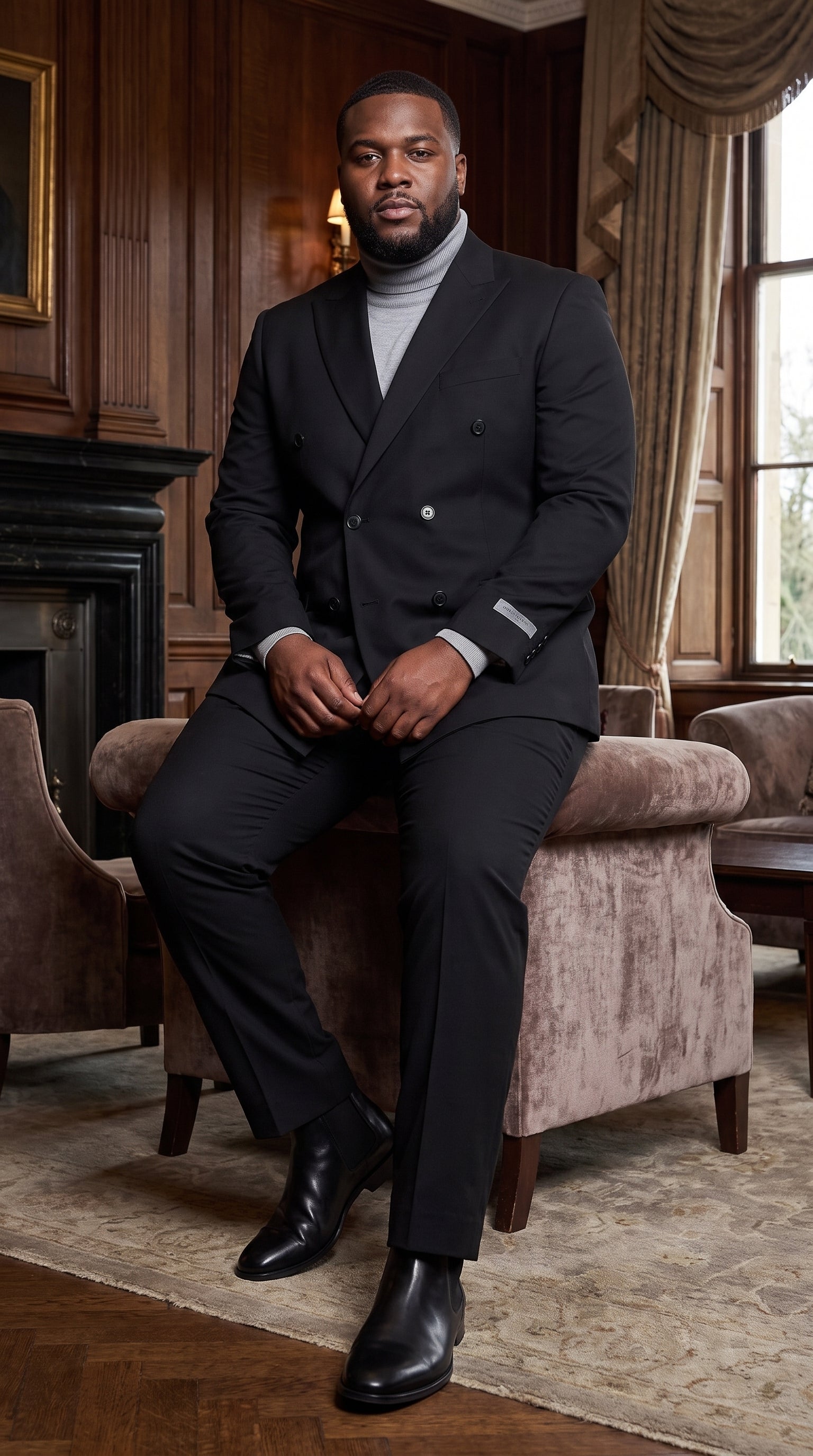Men's Designer Stacy Adams Classic Double Breasted Suit in Black  Peak Lapel Slim fit