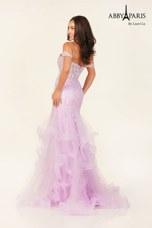Abby Paris 90333 Off Shoulder Ruffled Evening Gown by Lucci Lu