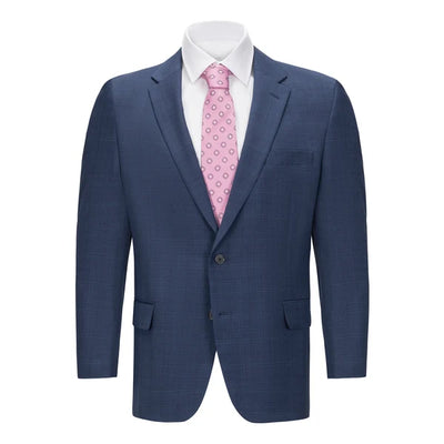 Men's Blue Plaid Portly Fit Suit Separate Jacket – Classic Wool Blend Blazer