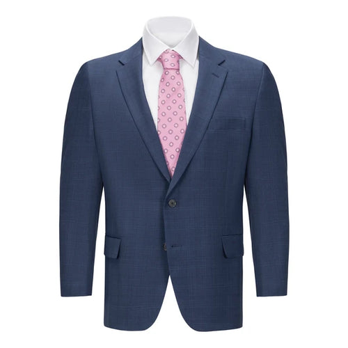 Men's Blue Plaid Portly Fit Suit Separate Jacket – Classic Wool Blend Blazer