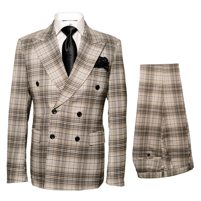 Mens Plaid Windowpane Business Suit - Taupe
