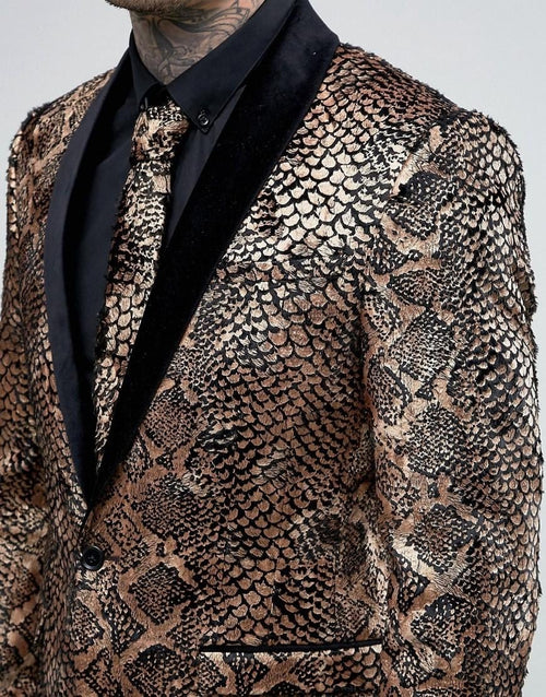 Noose And Monkey Super Skinny Snakeskin Velvet Blazer in Metallic for Men | Snakeskin Tuxedo