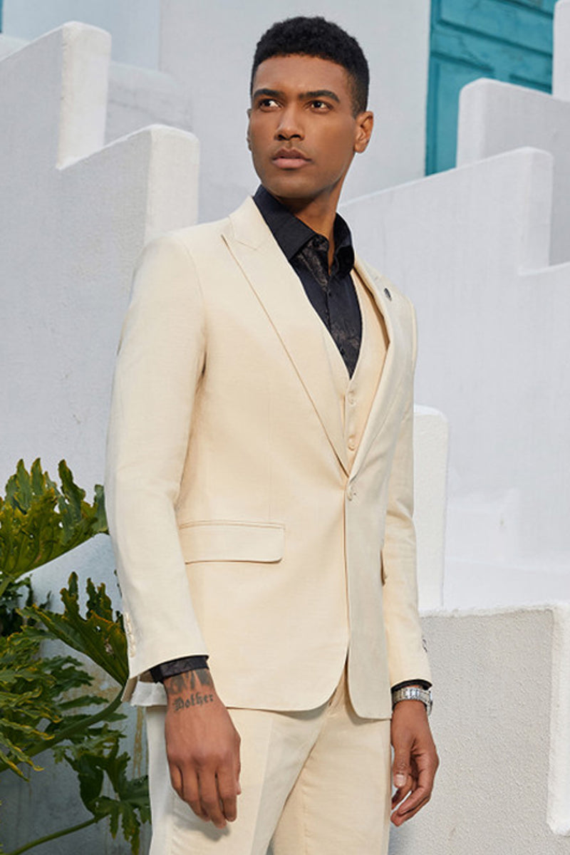 Men's Double Breasted Sharkskin Vest in Tan