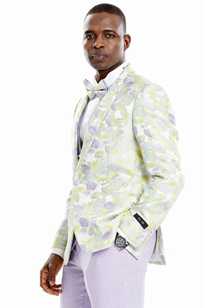 Men's Lilac Vested Suit with Floral Print