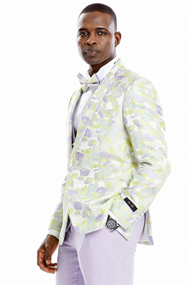 Men's Lilac Vested Suit with Floral Print