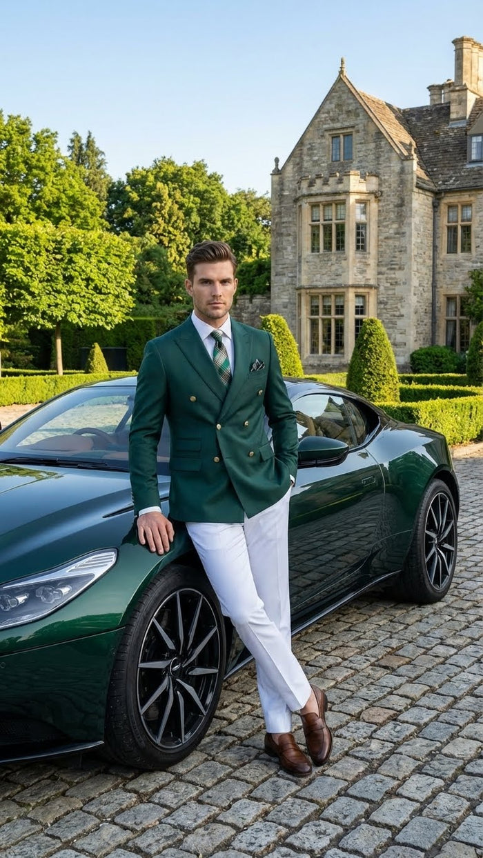 Men’s Dark Green Double Breasted Blazer - Hunter Olive Green Sport Jacket coat by USA Men's Outlet