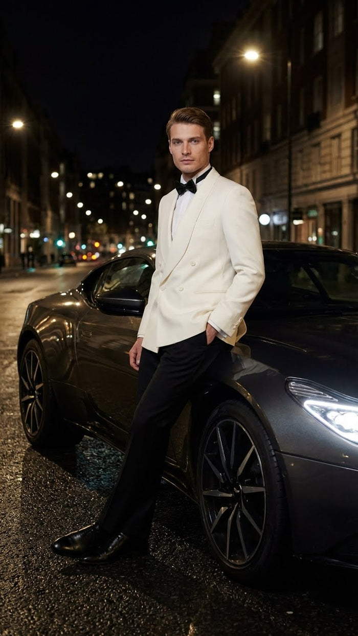 Men’s Ivory Double-Breasted Shawl Lapel Tuxedo Jacket - Premium Formal Dinner Jacket for Weddings and Black-Tie Events by USA Men's Outlet