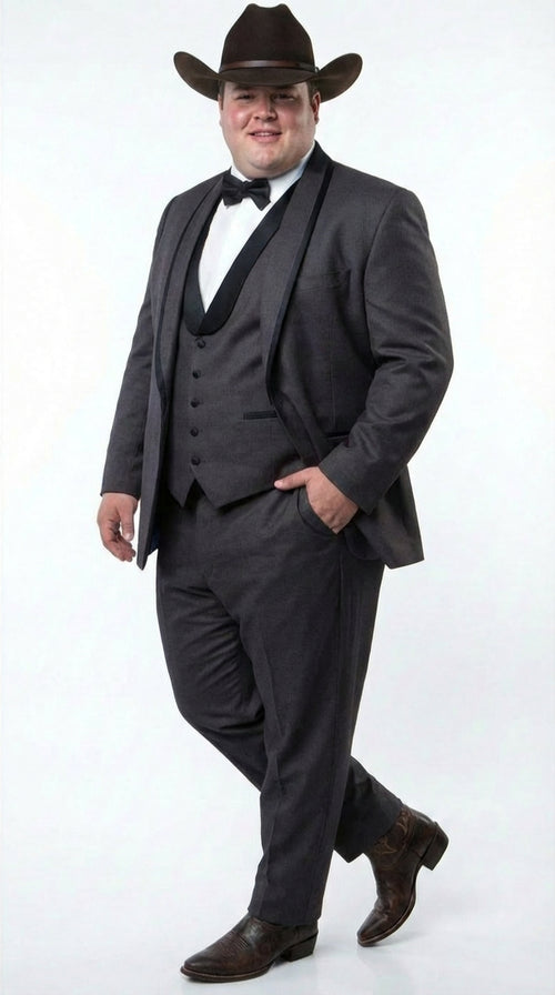 Charcoal Gray Western Tuxedo for Men | Classic Three Piece Formal Wedding and Evening Cowboy Tuxedo Suit With Trim Peak Lapel