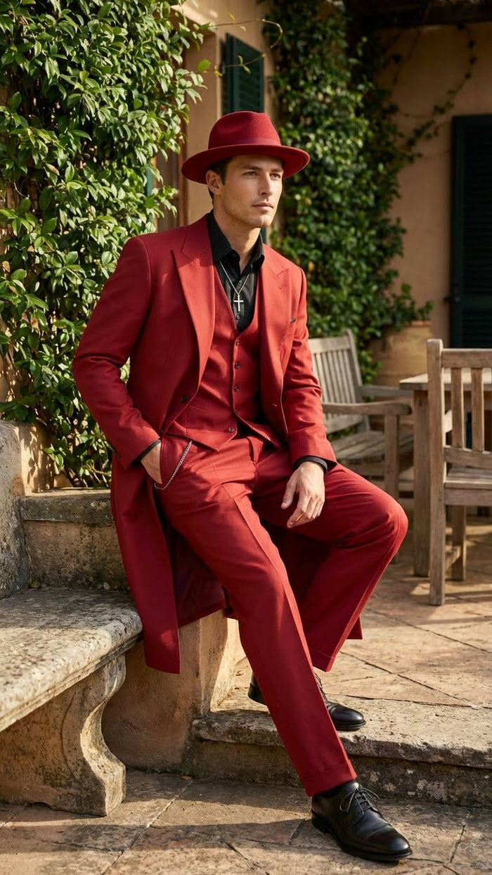 Men’s 1920s Red Zoot Suit - Long Mafia Gangster Three-Piece Vintage Outfit Zuit Pachuco Style by USA Men's Outlet