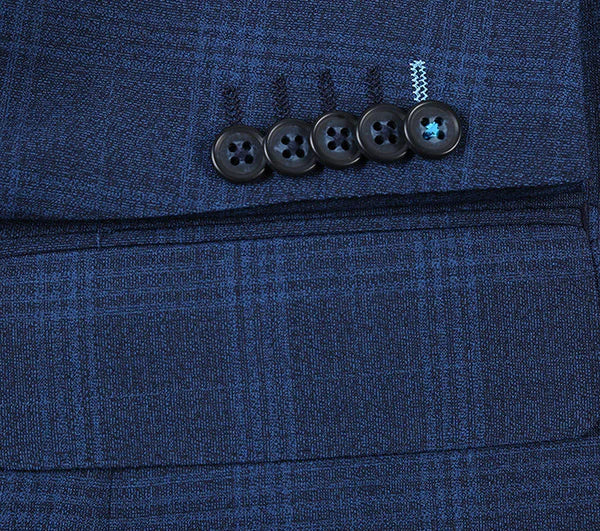 English Laundry 2-Piece Blue Plaid Wool Blend Slim Fit Dress Suit