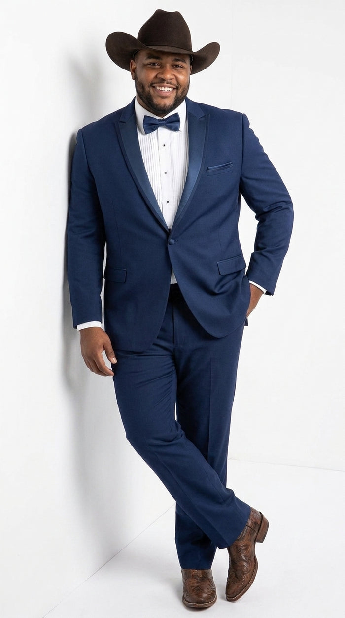 Men’s Saphire Indigo Blue Western Tuxedo Suit, Formal Wedding Prom Cowboy Tuxedo with Blue