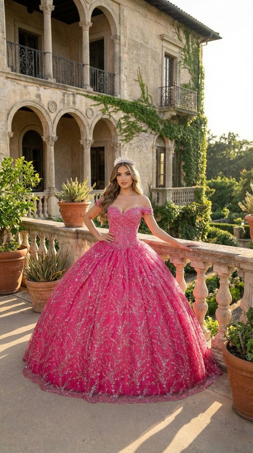Layla K LK183 Off Shoulder Corset Quinceanera Glitter Ball Gown