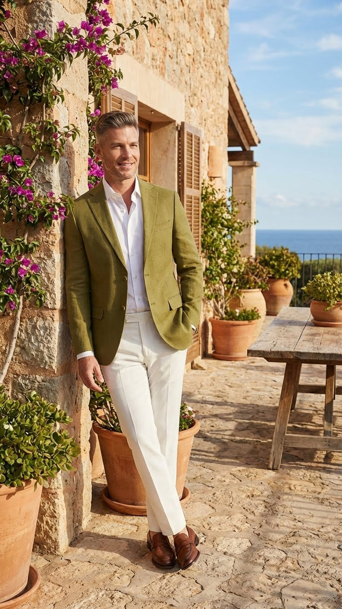 Men’s Olive Green Blazer Sport Coat - Fabric Summer in pistachio sage green USA Men's Outlet