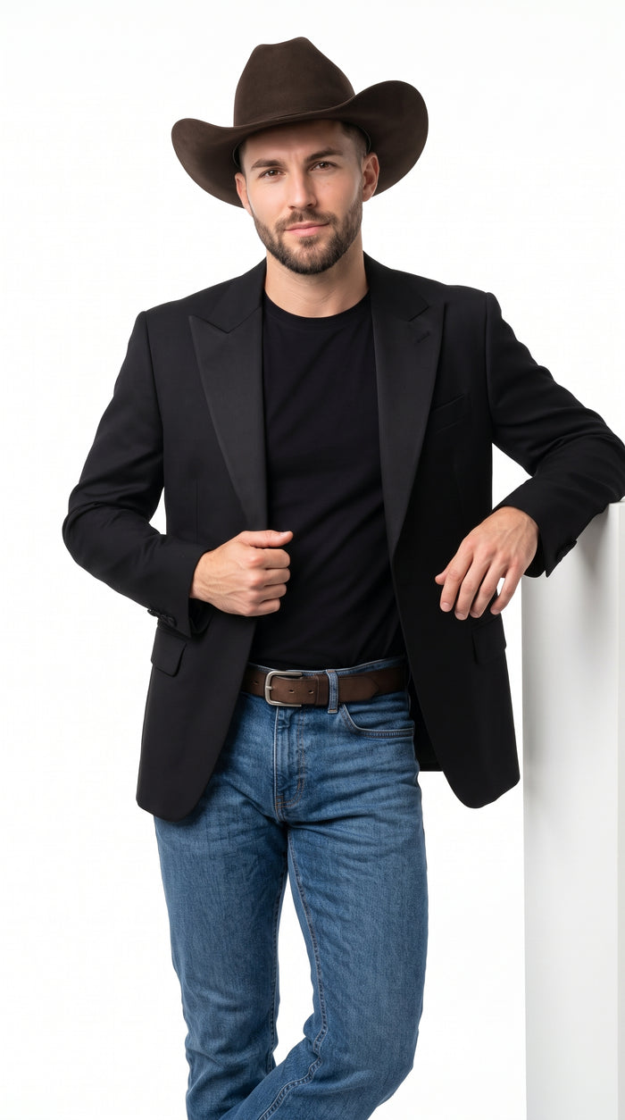 Men’s Black Western Blazer – Peak Lapel Cowboy Jacket Sport Coat