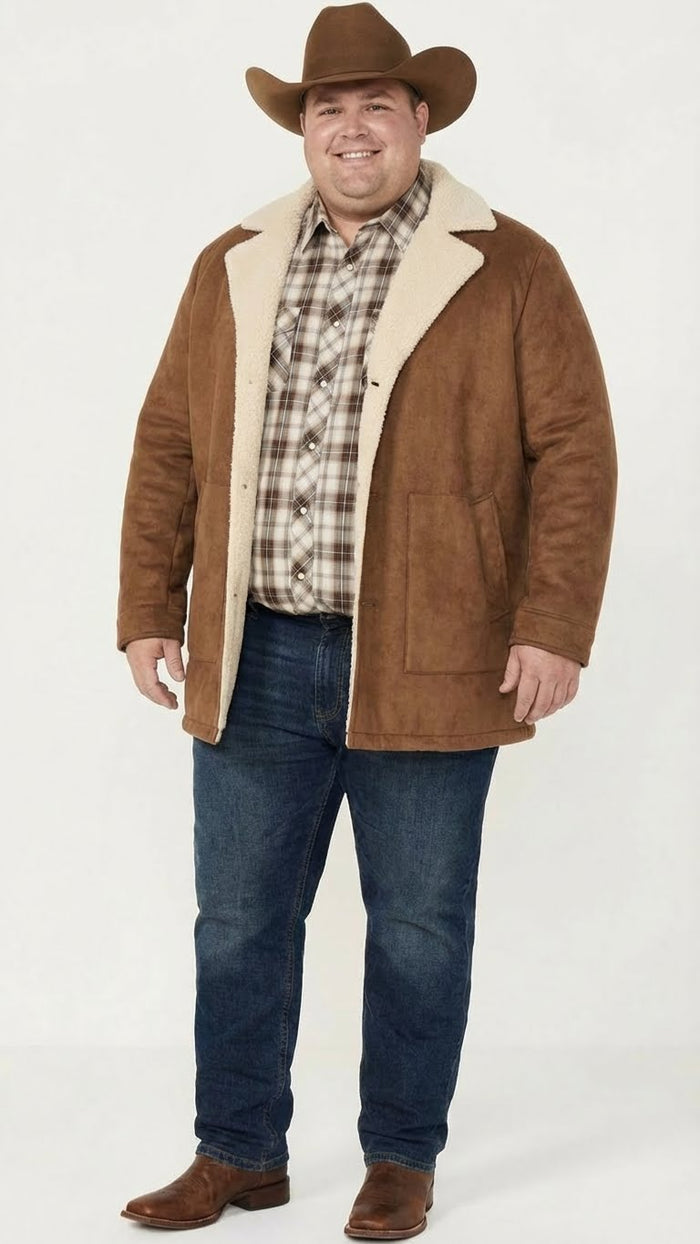 Saco Vaquero Men’s Brown Western Faux Suede Blazer Coat – Cowboy Style Long Jacket for Wedding, Party and Special Events