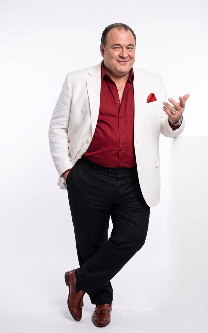 Tony Montana’s White Blazer Red Shirt Black Pants – Men’s White Blazer Outfit with Red Shirt and Black Trousers for Party, Wedding and Vintage Style Wear