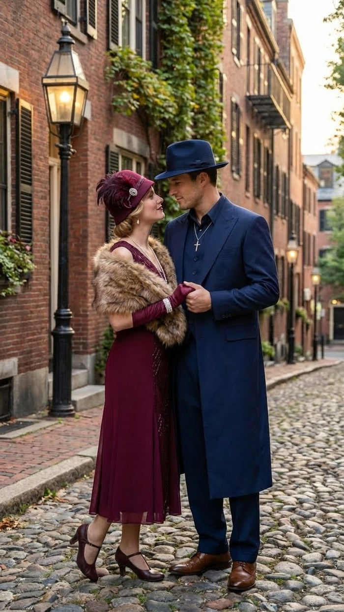 Men’s Navy Blue 1920s Zoot Suit - Long Mafia Gangster Three-Piece Vintage Costume Set Zuit Pachuco Style USA Men's Outlet
