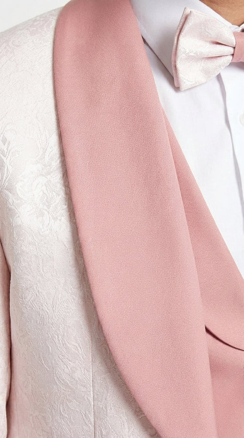 Men’s Cream and Rose Pink Prom Suit – Cream Tuxedo Jacket with Rose Pink Pants and Shawl Lapel Formal Suit for Prom and Wedding