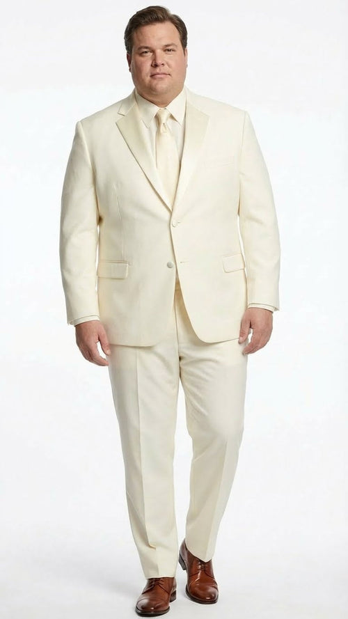 Men’s Ivory Tuxedo Suit with Satin Notch Lapel - Formal Wedding and Evening Wear Suit in Cream Off White Color by USA Men's Outlet