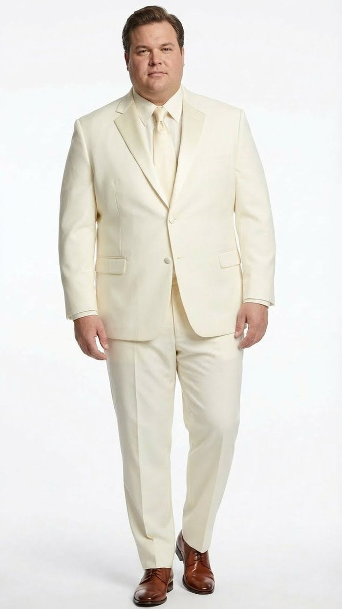 Men’s Ivory Tuxedo Suit with Satin Notch Lapel - Formal Wedding and Evening Wear Suit in Cream Off White Color by USA Men's Outlet