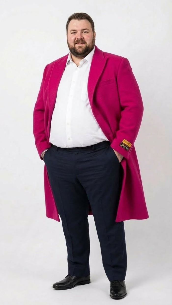 Men’s Hot Pink Wool Blend Overcoat - Topcoat Carcoat Winter Fabric by USA Men's Outlet