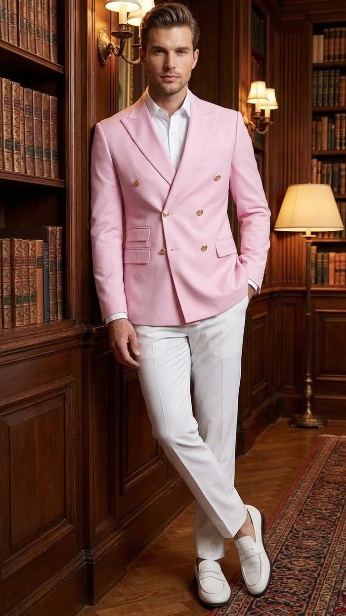 Men’s Light Pink Double Breasted Blazer - Sport Jacket Coat by USA Men's Outlet