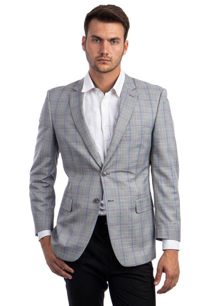 Men's Light Grey Windowpane Sport Coat from Tazio Suits