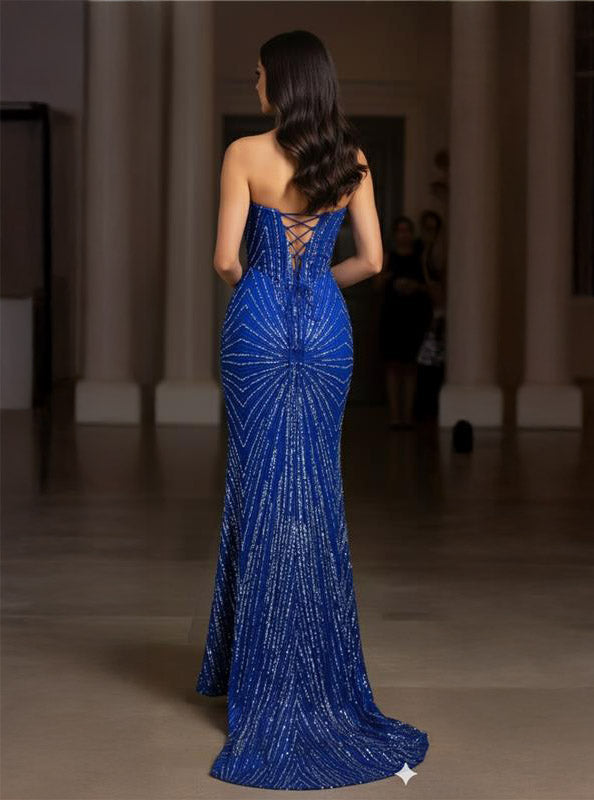 Strapless Corset Sequin Evening Gown | Sparkling Mermaid Prom Dress By May Queen MQ2195