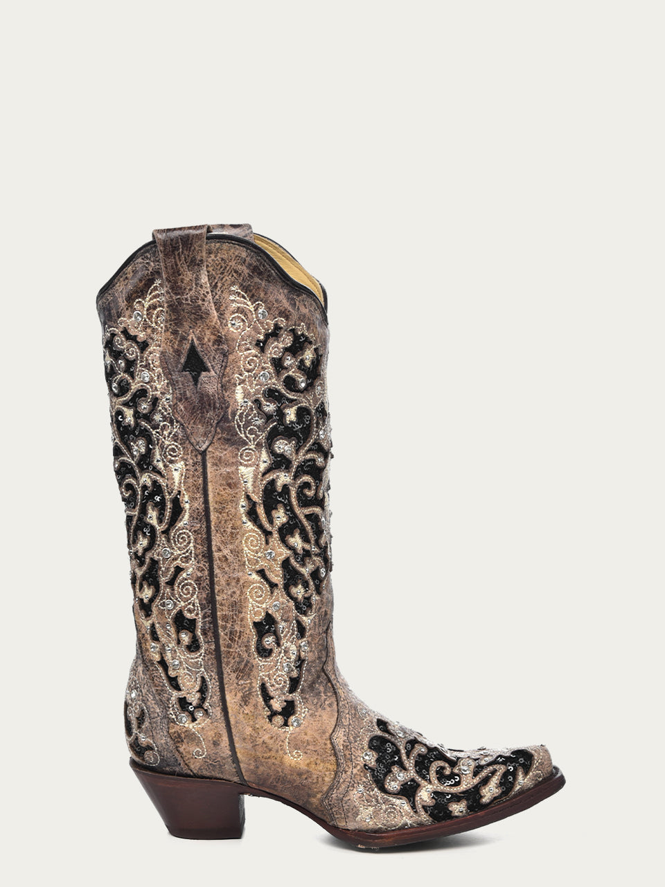 Corral Women's Black Glitter Inlay Crystal Snip Toe Cowboy Boots by SuitUSA