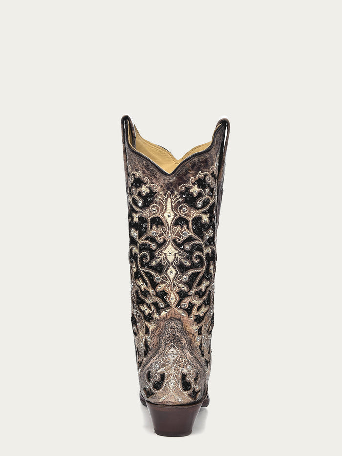 Corral Women's Black Glitter Inlay Crystal Snip Toe Cowboy Boots by SuitUSA
