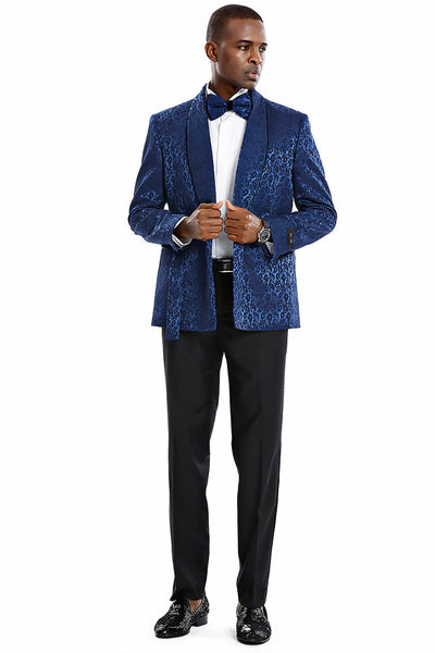 Men's Navy Blue Paisley Double Breasted Smoking Jacket