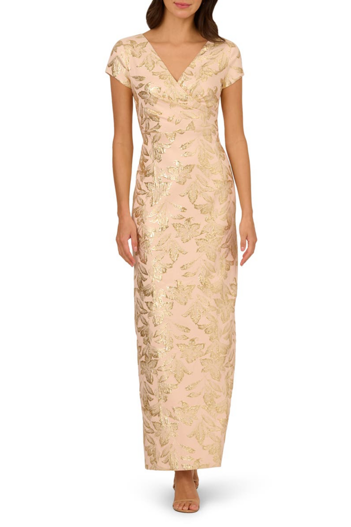 Adrianna Papell Champagne Gold Long Evening Dress – SuitUSA